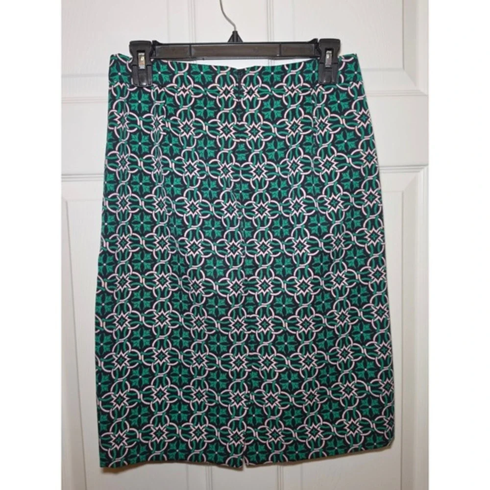 J.‎ Crew Pencil Skirt Women's Size 6 Green Black Geometric Print Career Office